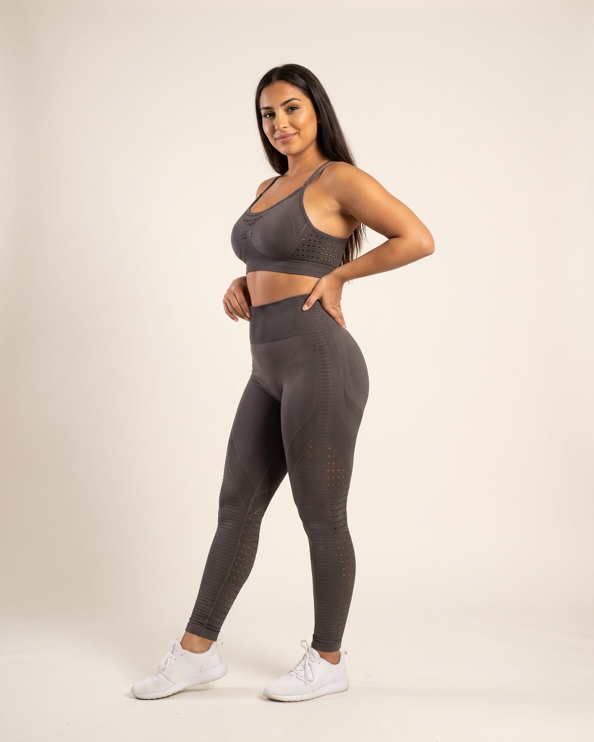 Strappy Yoga Set - Grey - Three-Quarter Front