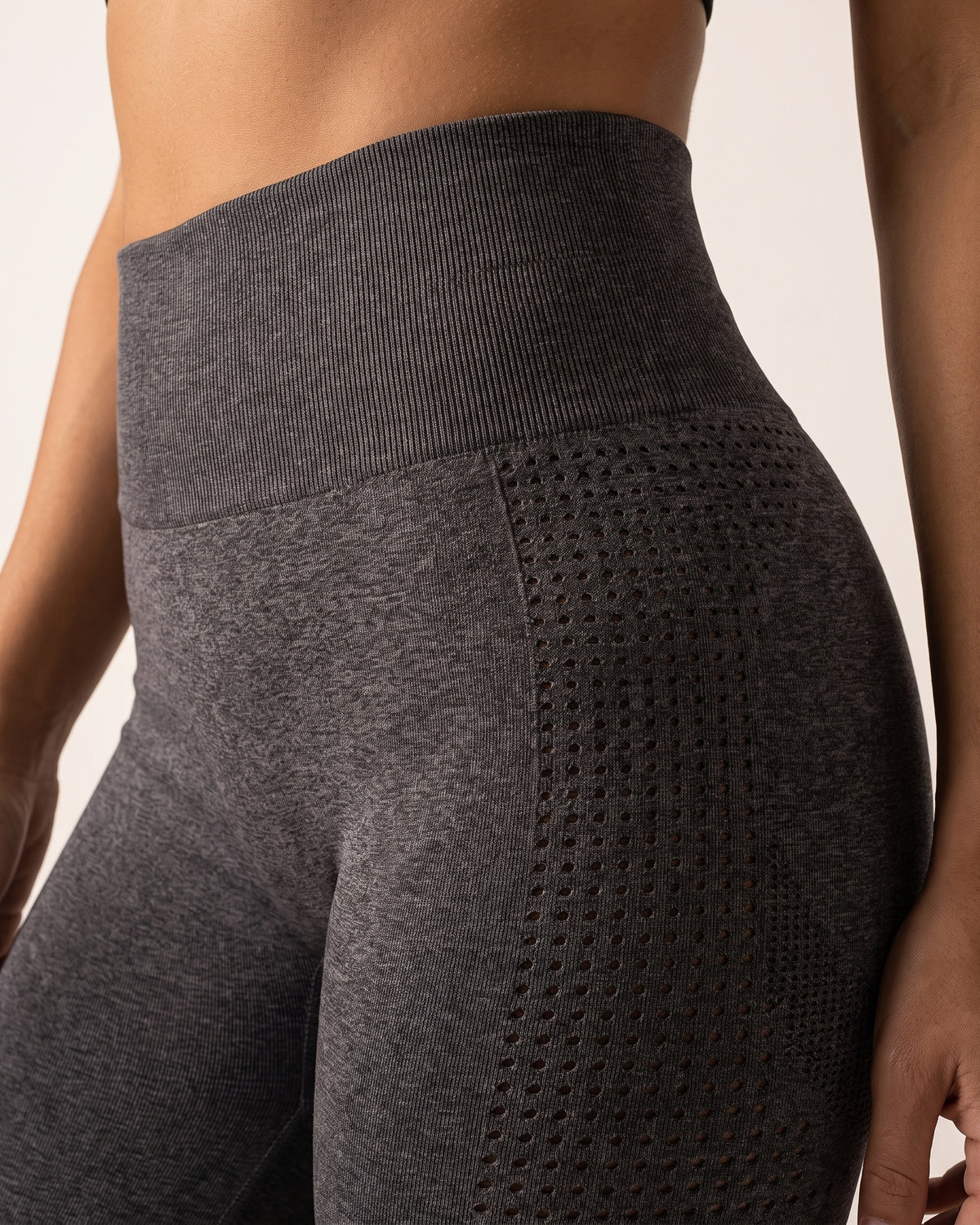 Strappy Yoga Set - Grey - Hip Fabric Close-Up