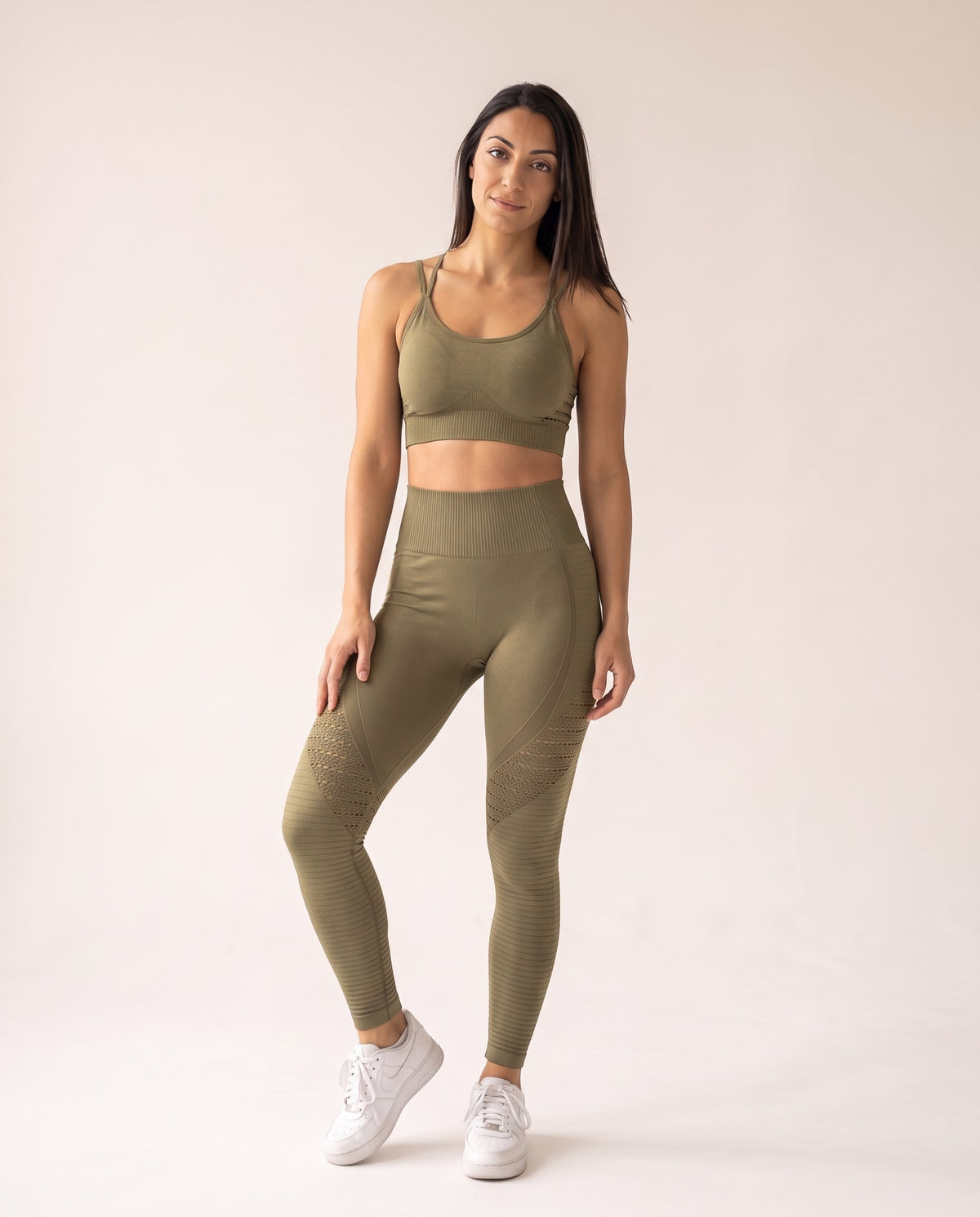 Strappy Yoga Set - Olive Green - Front
