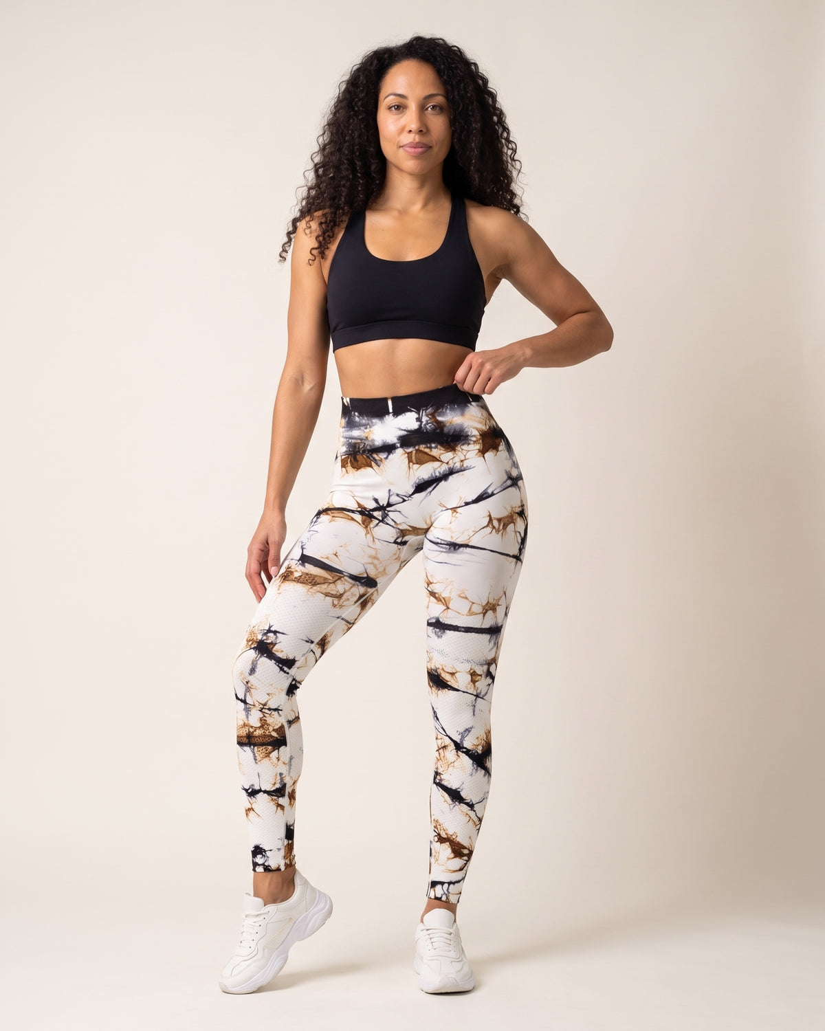 Tie-Dye Leggings - Brown black and white - Front