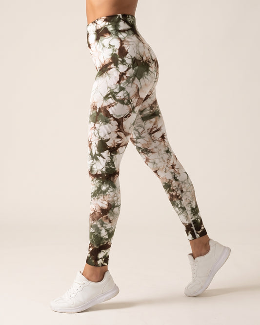 Tie-Dye Leggings - Green brown white - Side Profile