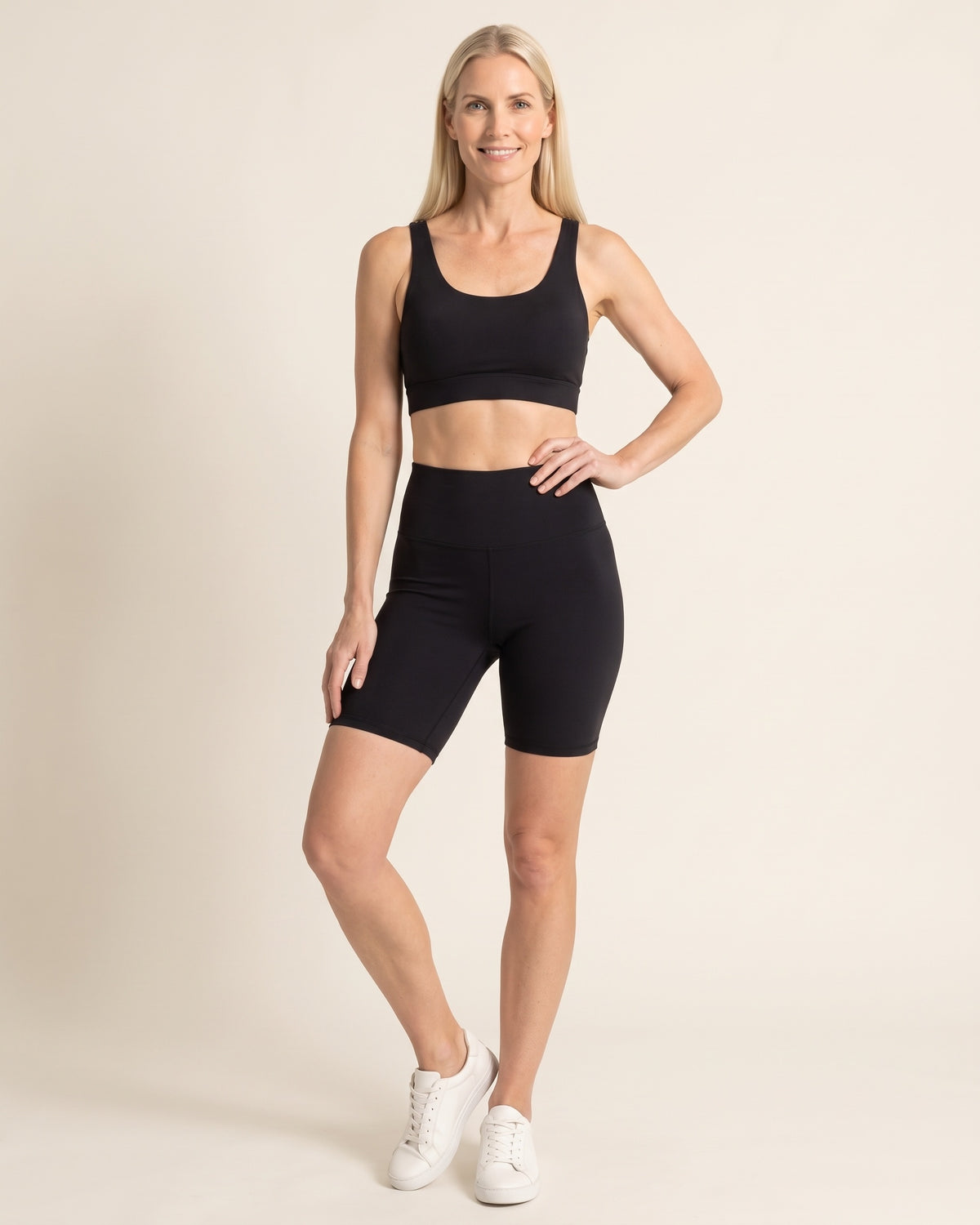Twist-Back Shorts Set - Black - Front