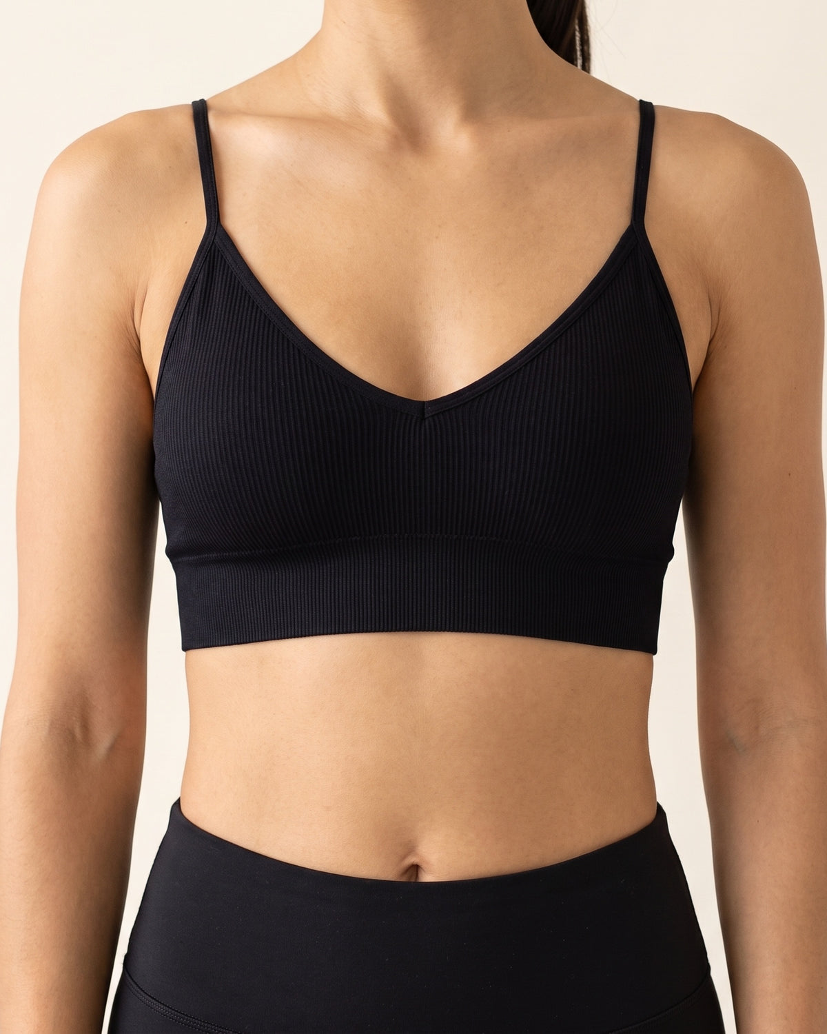 V-Neck Bralette - Black - Front Torso
