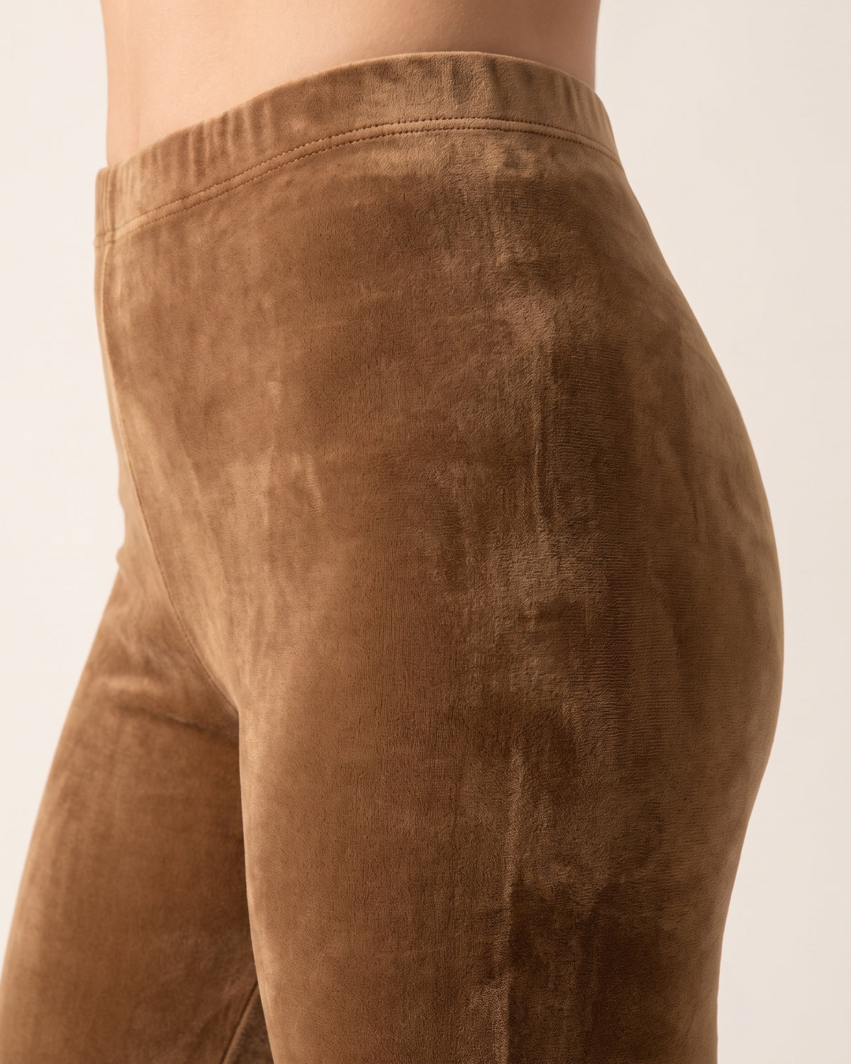 Velvet Winter Leggings - Camel - Hip Fabric Close-Up